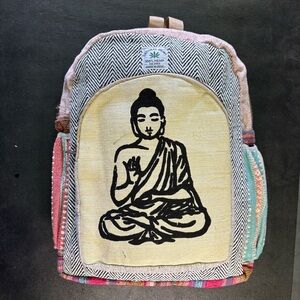 Handmade Hemp Backpack – Buddha Meditation Design